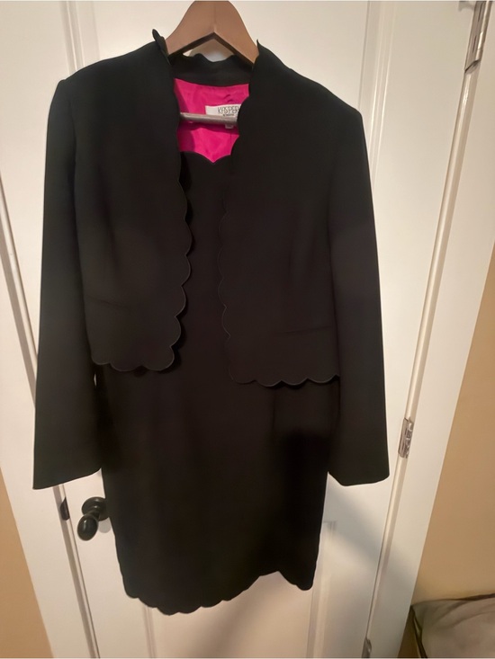 Kasper Jackets & Blazers - Kasper Black Scalloped Edge Jacket and Dress Set with Pink Lining